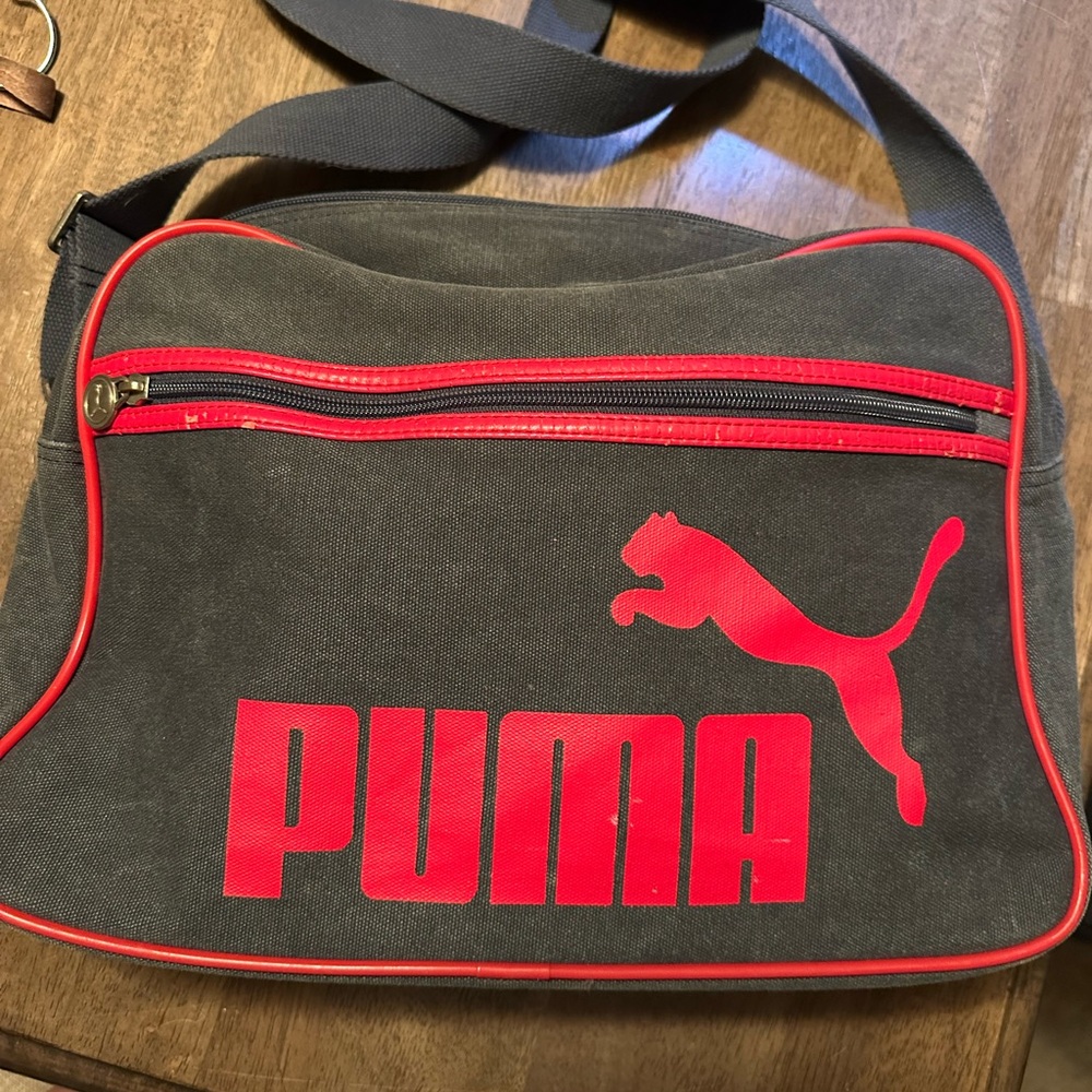 PUMA Gray and Red Messenger Bag 16” wide by 10” high
